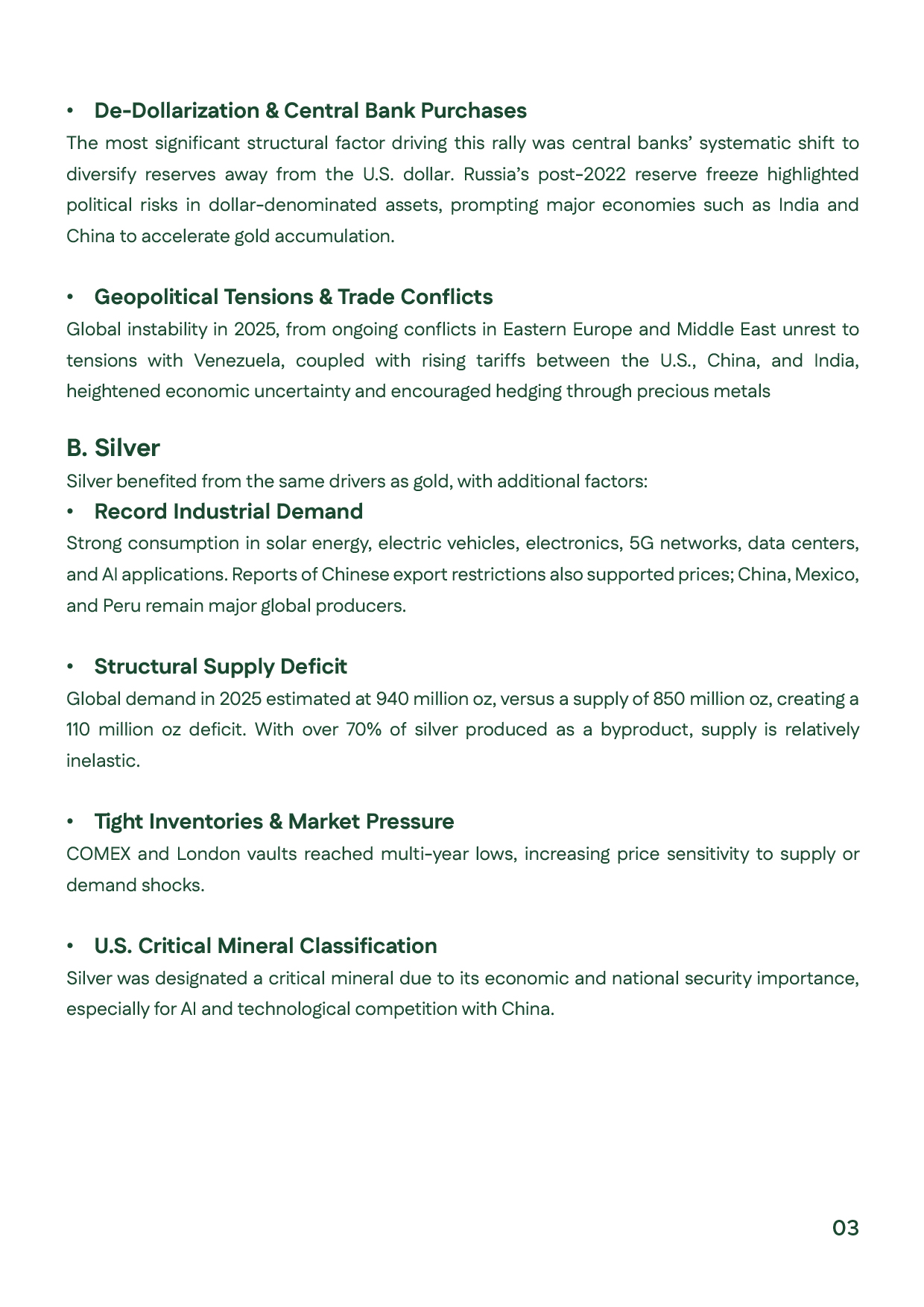 Analysis of central bank activity and geopolitical tensions supporting prices in 2025
