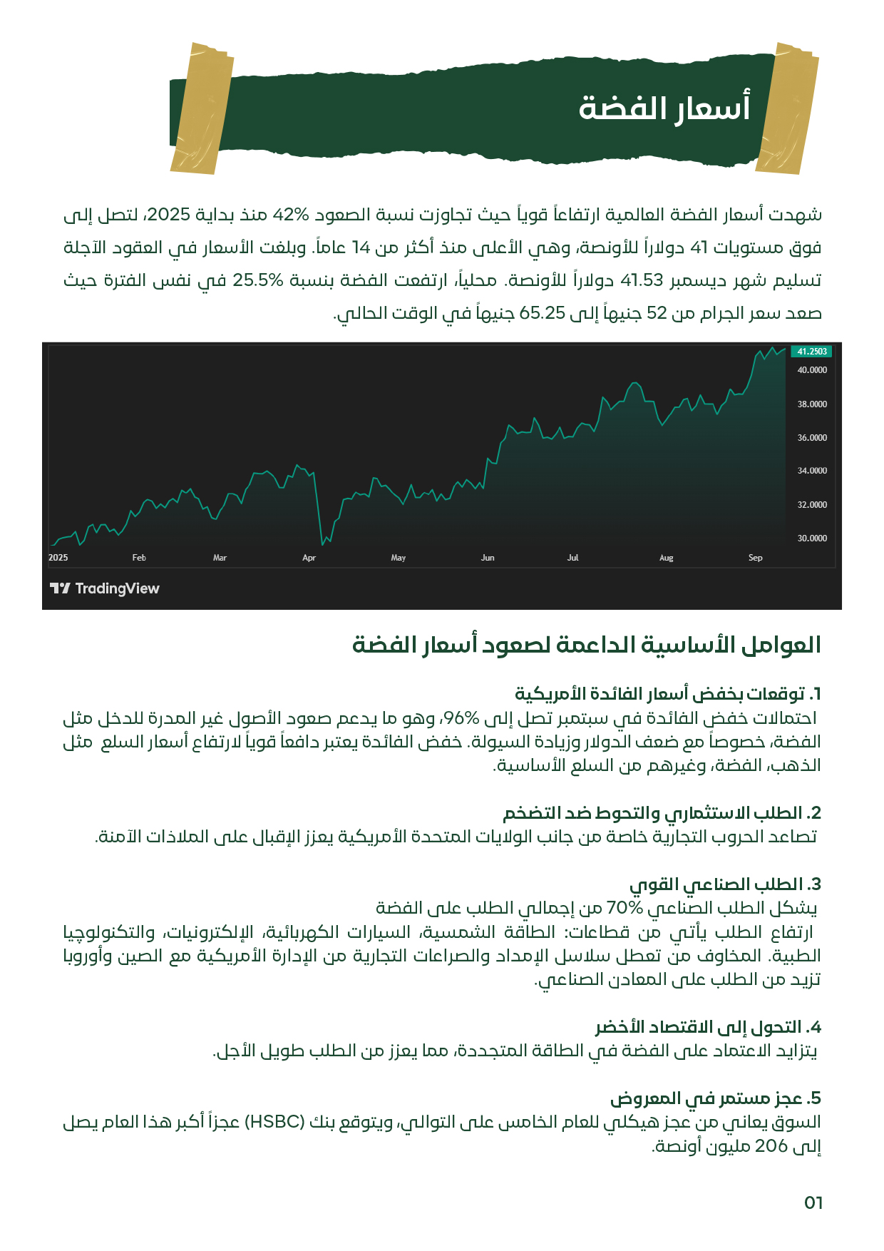أسعار الفضة في سبتمبر 2025 والتوقعات حتى 2029: صعود عالمي فوق 41 دولار للأونصة ومحلياً 65.25 جنيهاً للجرام