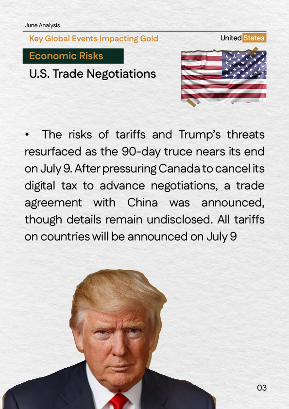 "Summary of U.S.–China trade agreement developments and potential tariff reactivations affecting global gold sentiment."