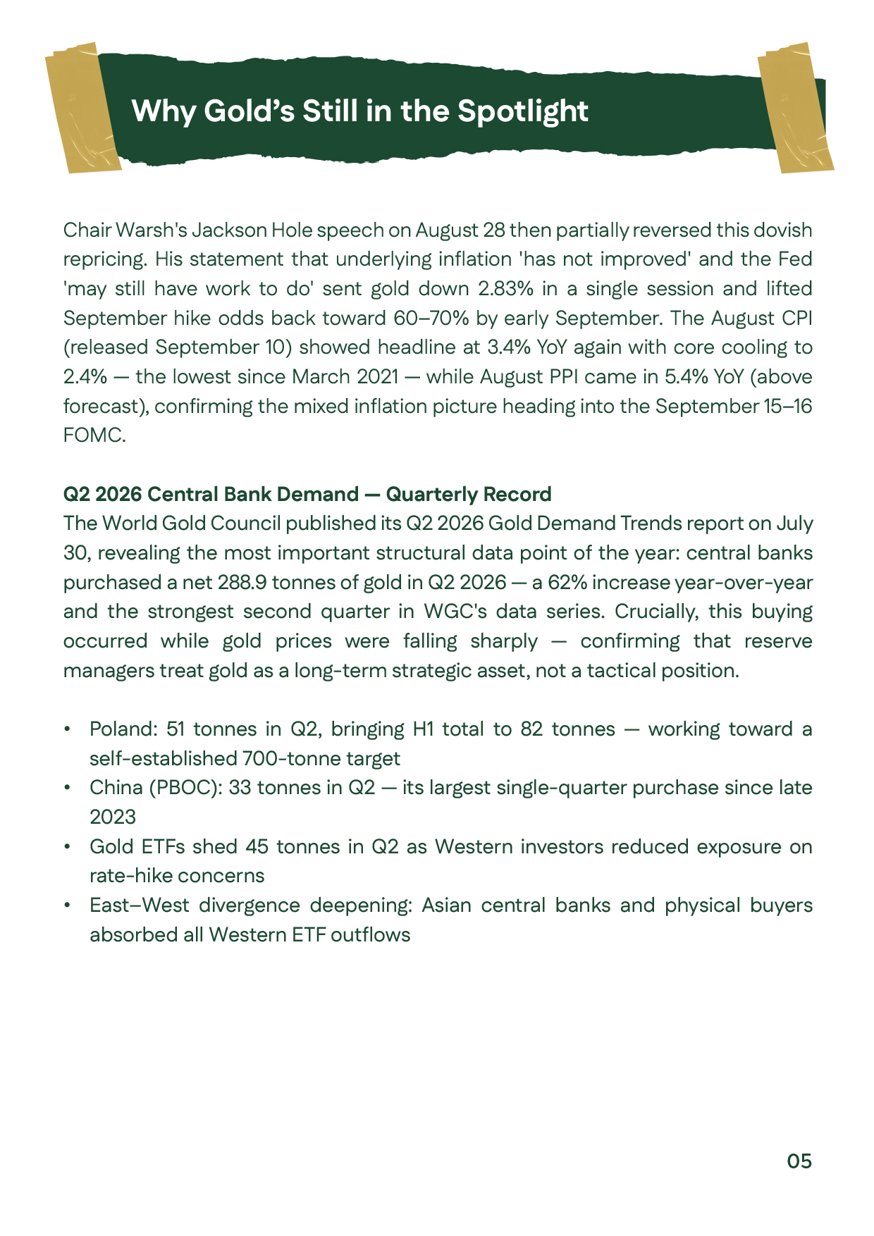 August 2026 discussion of Q2 central-bank gold demand, including Poland and China, followed by silver’s monthly performance and key drivers.
