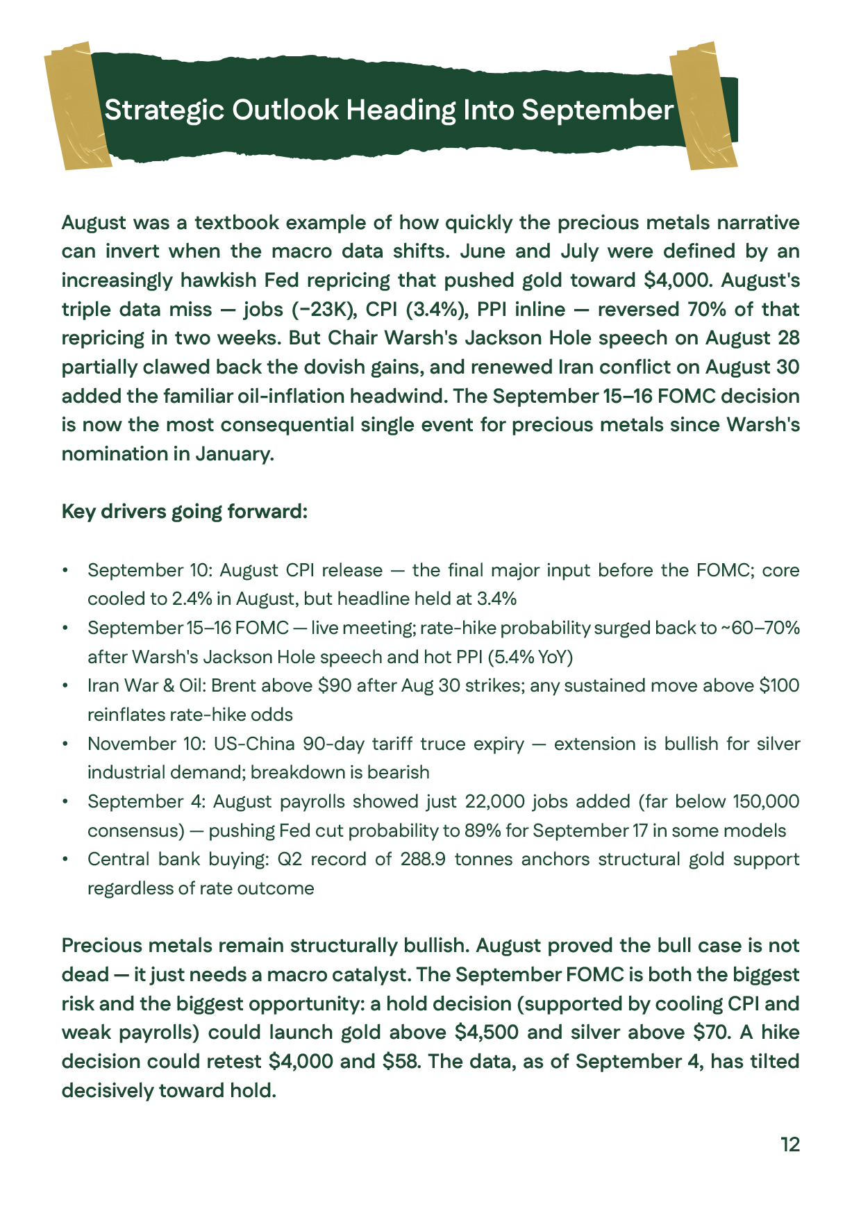 Strategic outlook following August 2026 into September, focused on FOMC policy, inflation, oil, Iran, US-China trade conditions, payrolls, and central-bank buying.