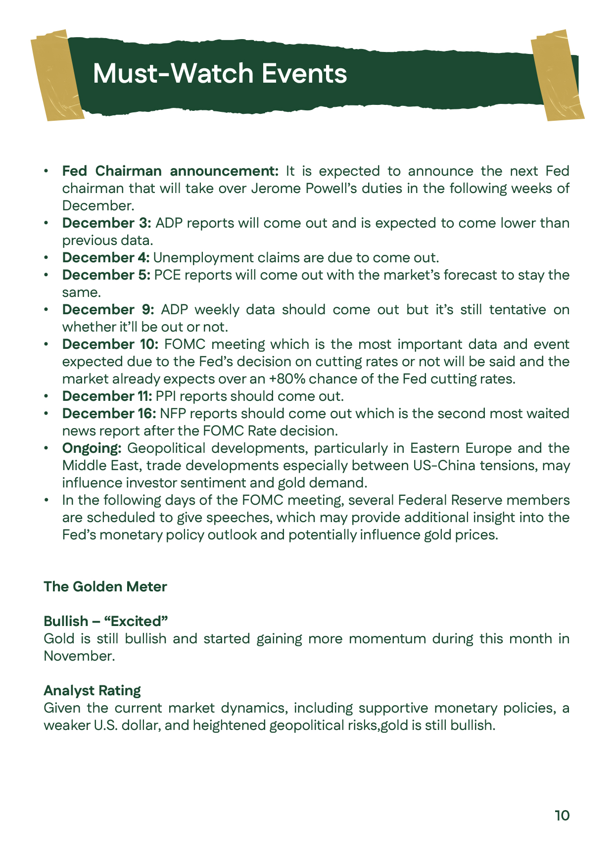 Page listing major December events including the Fed meeting and key inflation/employment reports