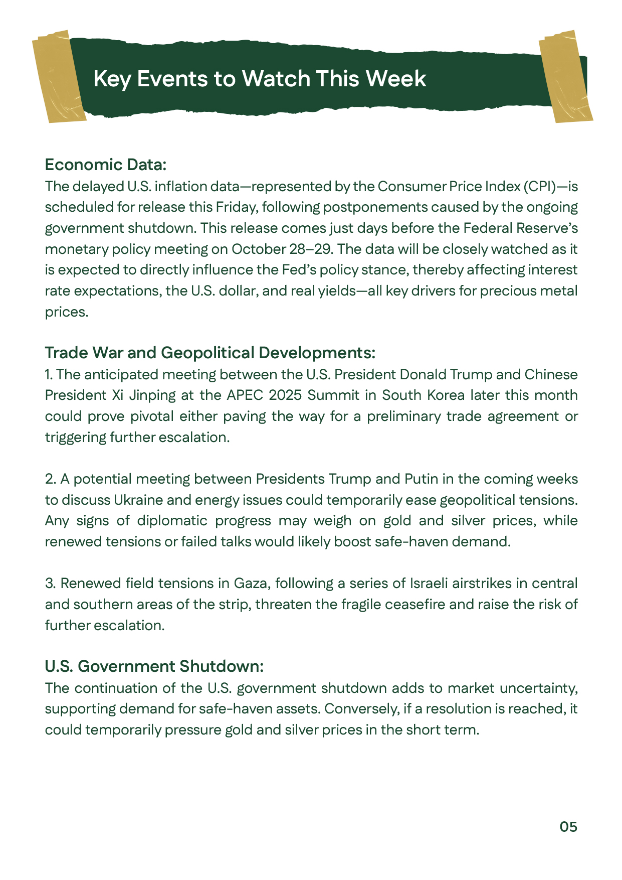 Key watchpoints: U.S. inflation data, Trump-Putin meeting, and trade war updates