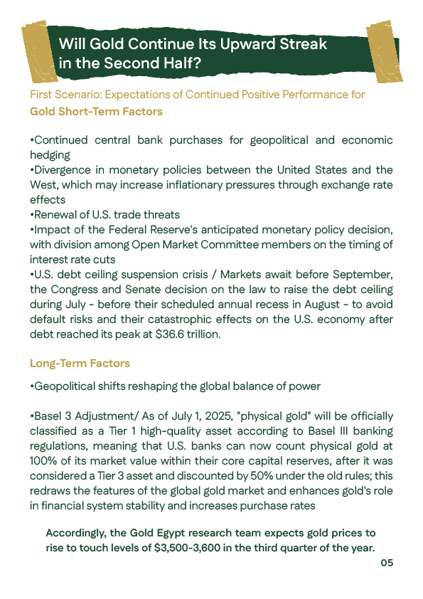 Optimistic scenario sees gold rising to $3,500–$3,600 in H2 2025, driven by central bank demand and Basel III upgrade.